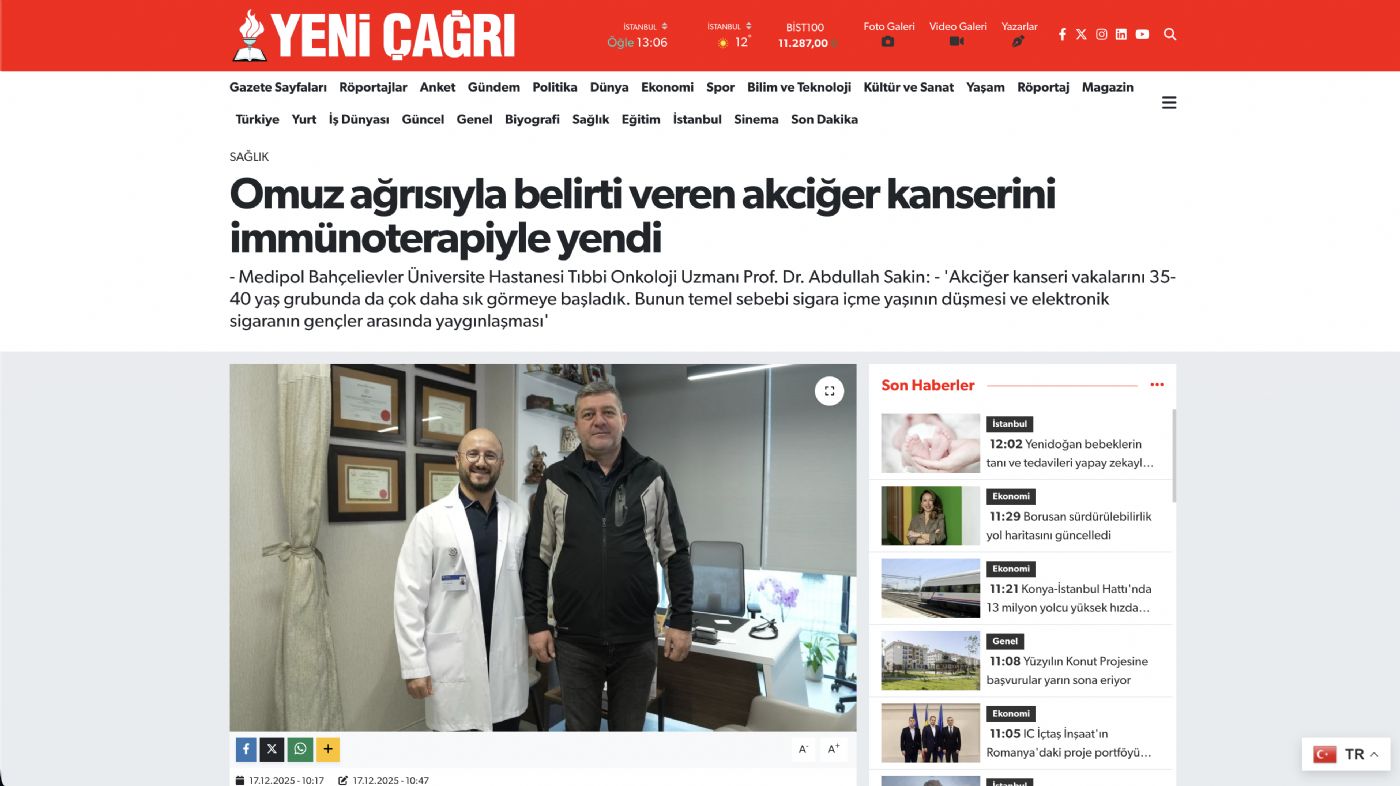 Omuz ağrısıyla belirti veren akciğer kanserini immünoterapiyle yendi