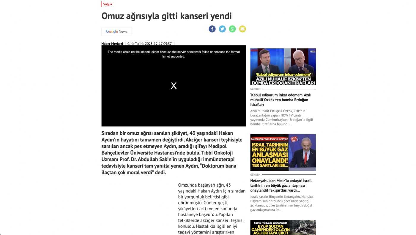 Omuz ağrısıyla gitti kanseri yendi