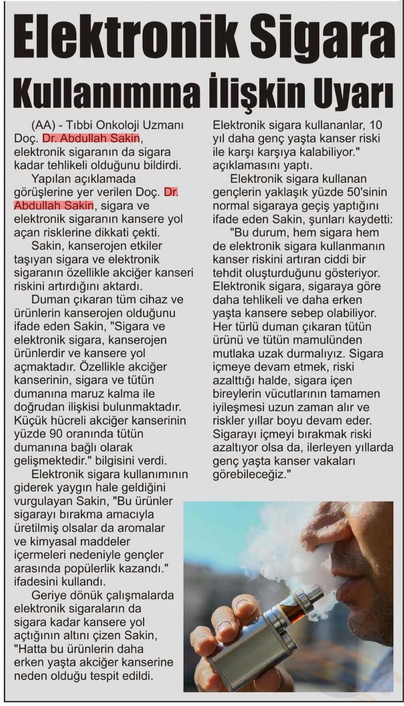 Elektronik Sigara Kullanımına İlişkin Uyarı