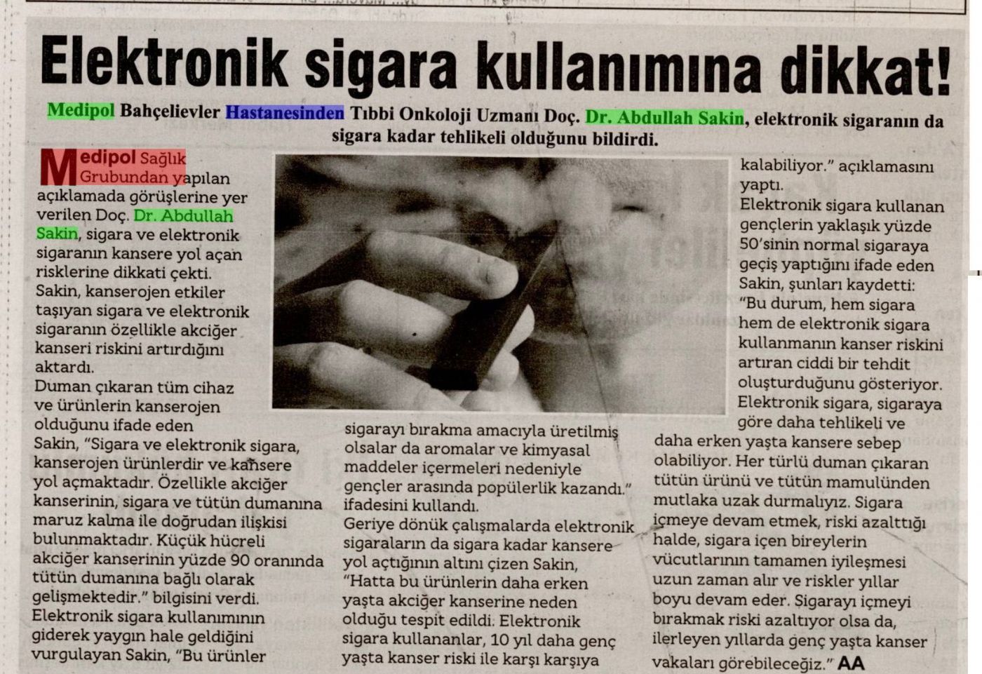 Elektronik Sigara Kullanımına Dikkat