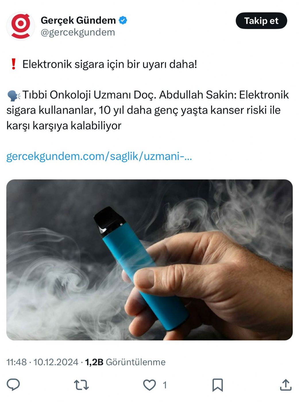 Elektronik Sigara İçin Bir Uyarı Daha