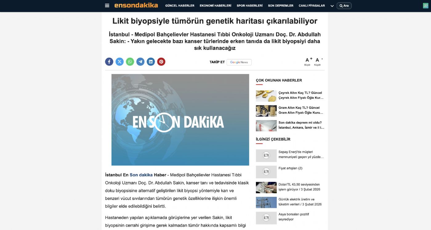 Likit biyopsiyle tümörün genetik haritası çıkarılabiliyor