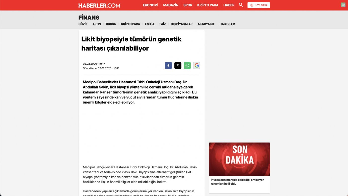 Likit biyopsiyle tümörün genetik haritası çıkarılabiliyor