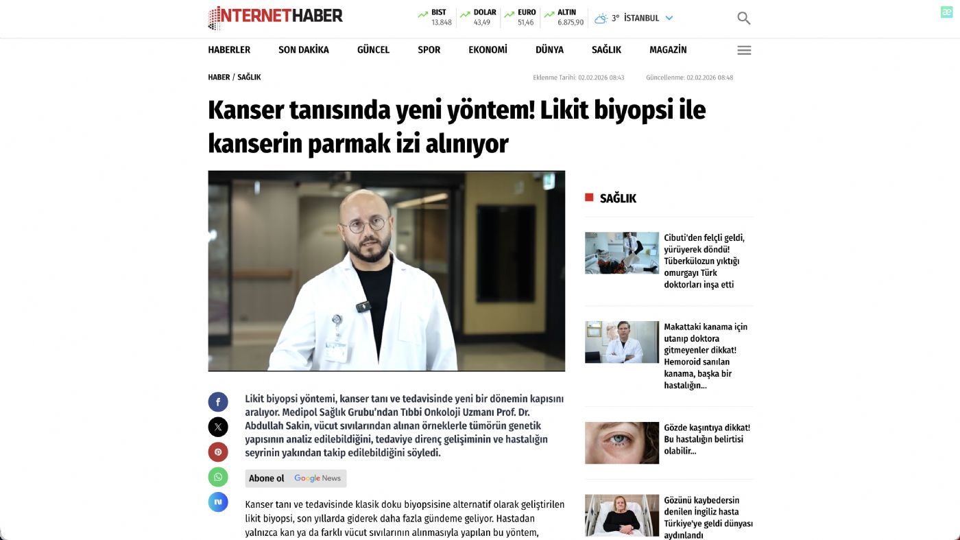 Kanser tanısında yeni yöntem! Likit biyopsi ile kanserin parmak izi alınıyor