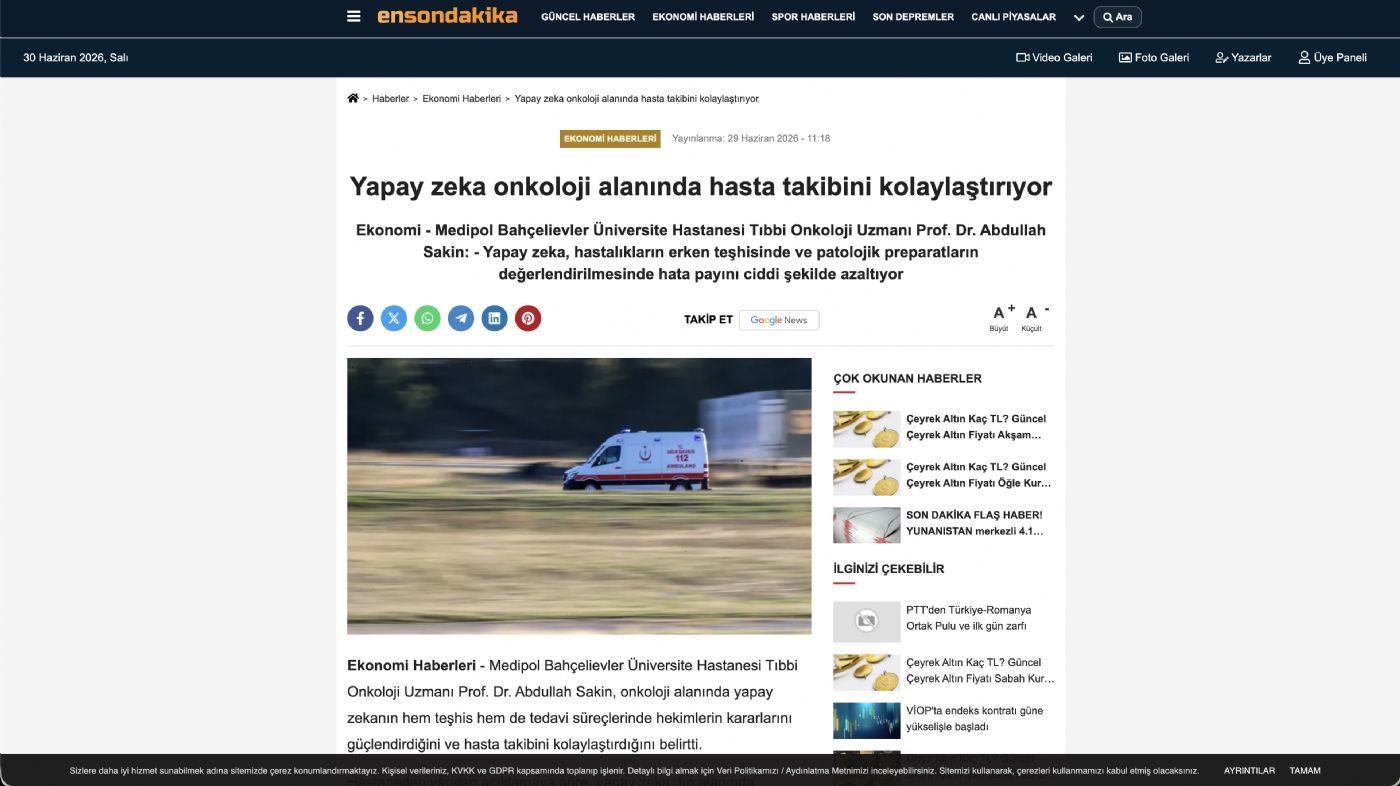 Yapay zeka onkoloji alanında hasta takibini kolaylaştırıyor - ENSONDAKİKA.COM