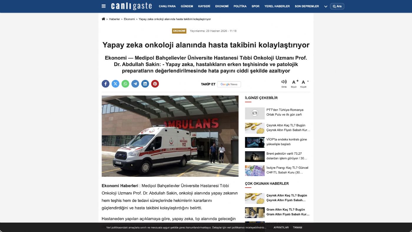 Yapay zeka onkoloji alanında hasta takibini kolaylaştırıyor - Canlı Gaste